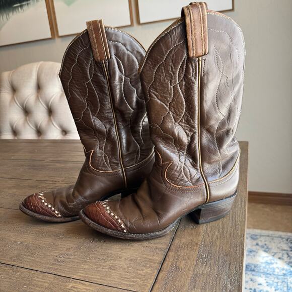 VTG Tony Lama Two Tone Lizard Wingtip Two Tone Cowgirl Rodeo Western Boots 6B - Picture 6 of 12